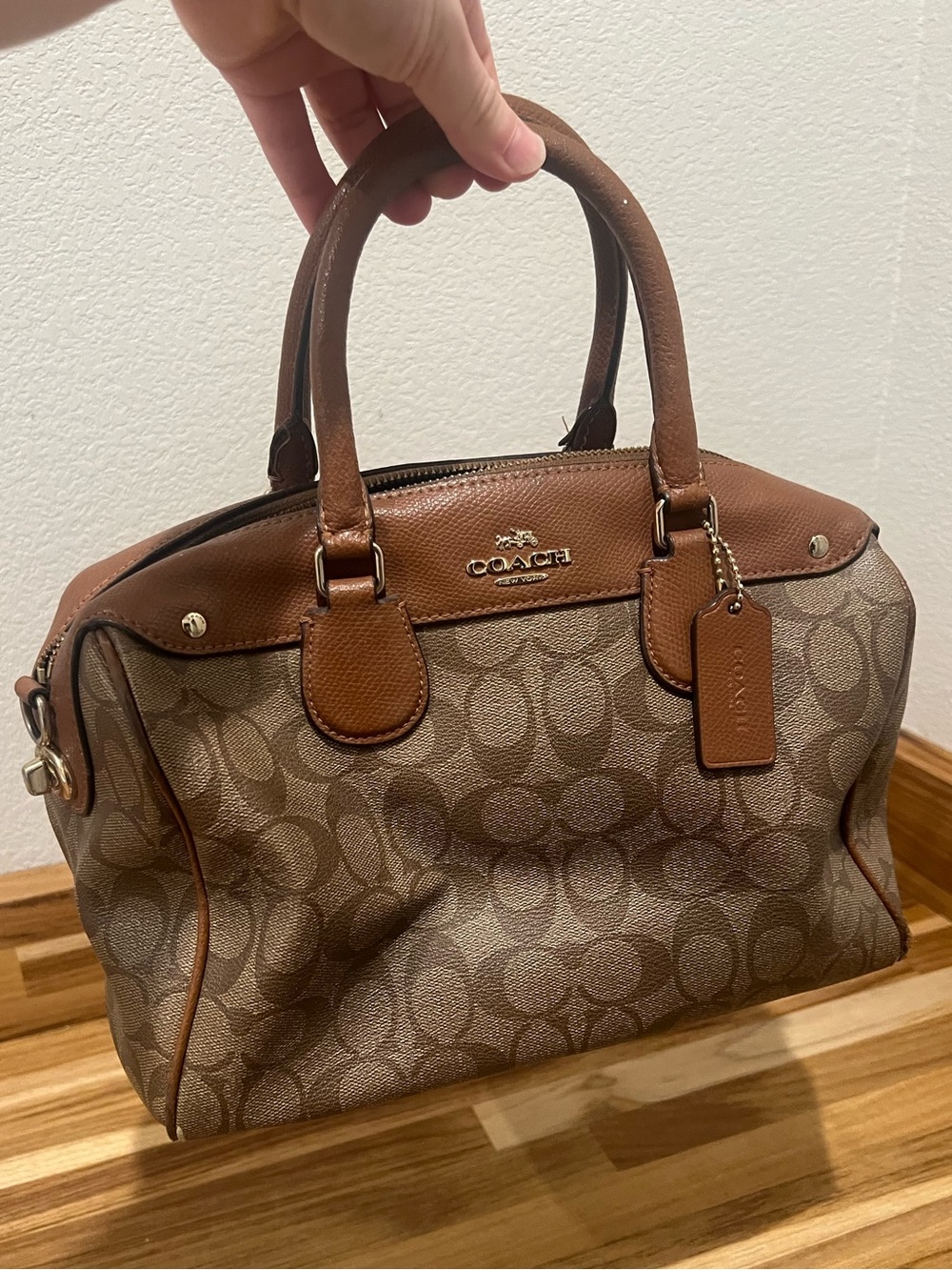 Coach Tan and Brown Signature Canvas Satchel